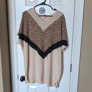 7th Ray Beige and Black Leopard Chevron V-Neck Tunic